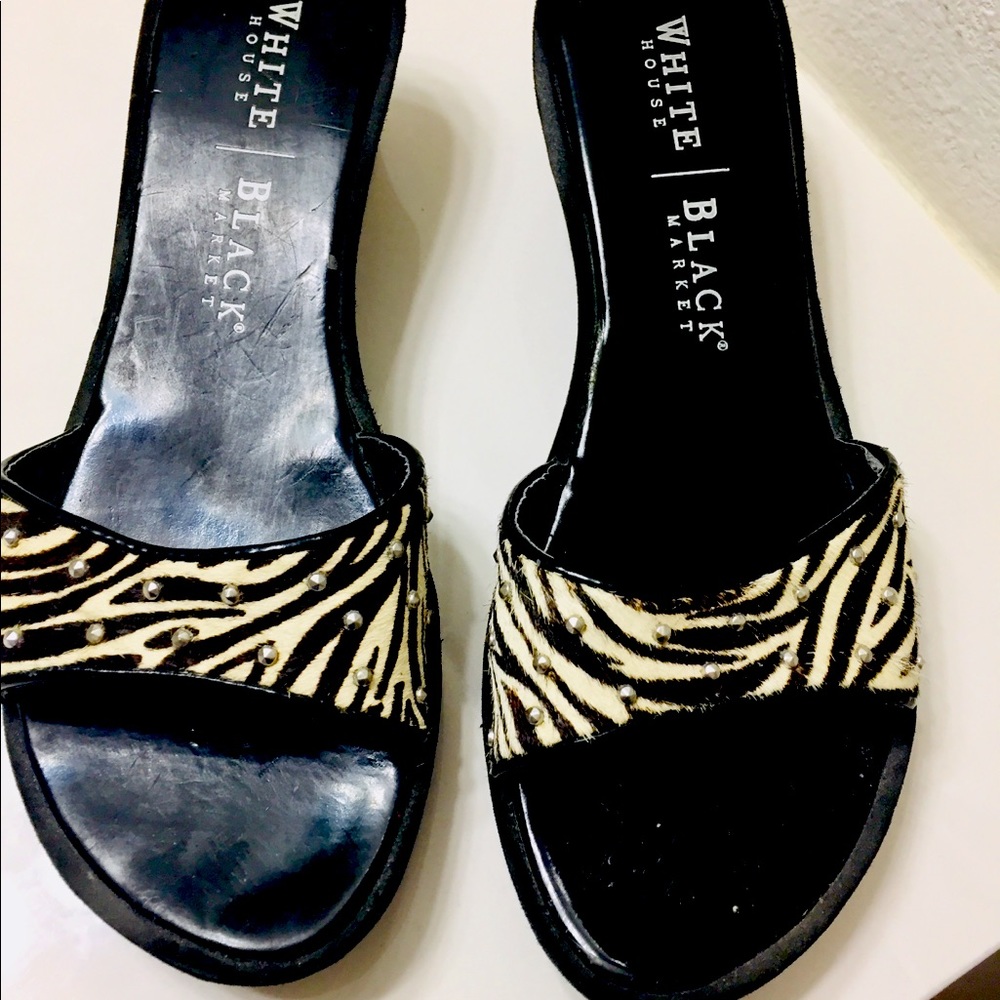 White House Black Market zebra print slides.  Size 6